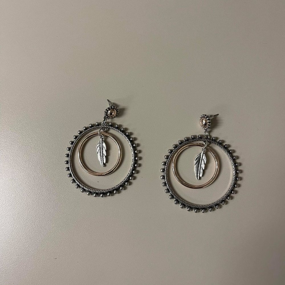 Hoop & Leaf Drop earrings